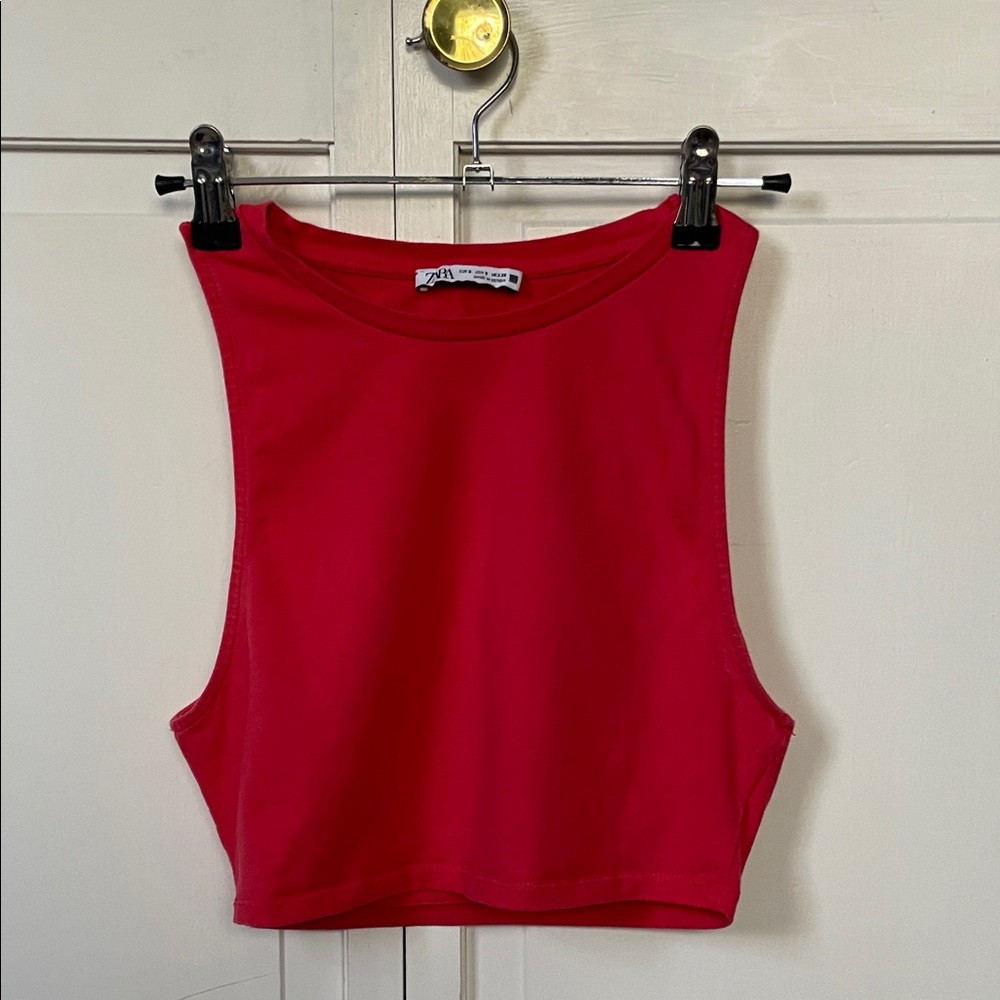 Zara Bold Red Crop Top - Picture 1 of 6